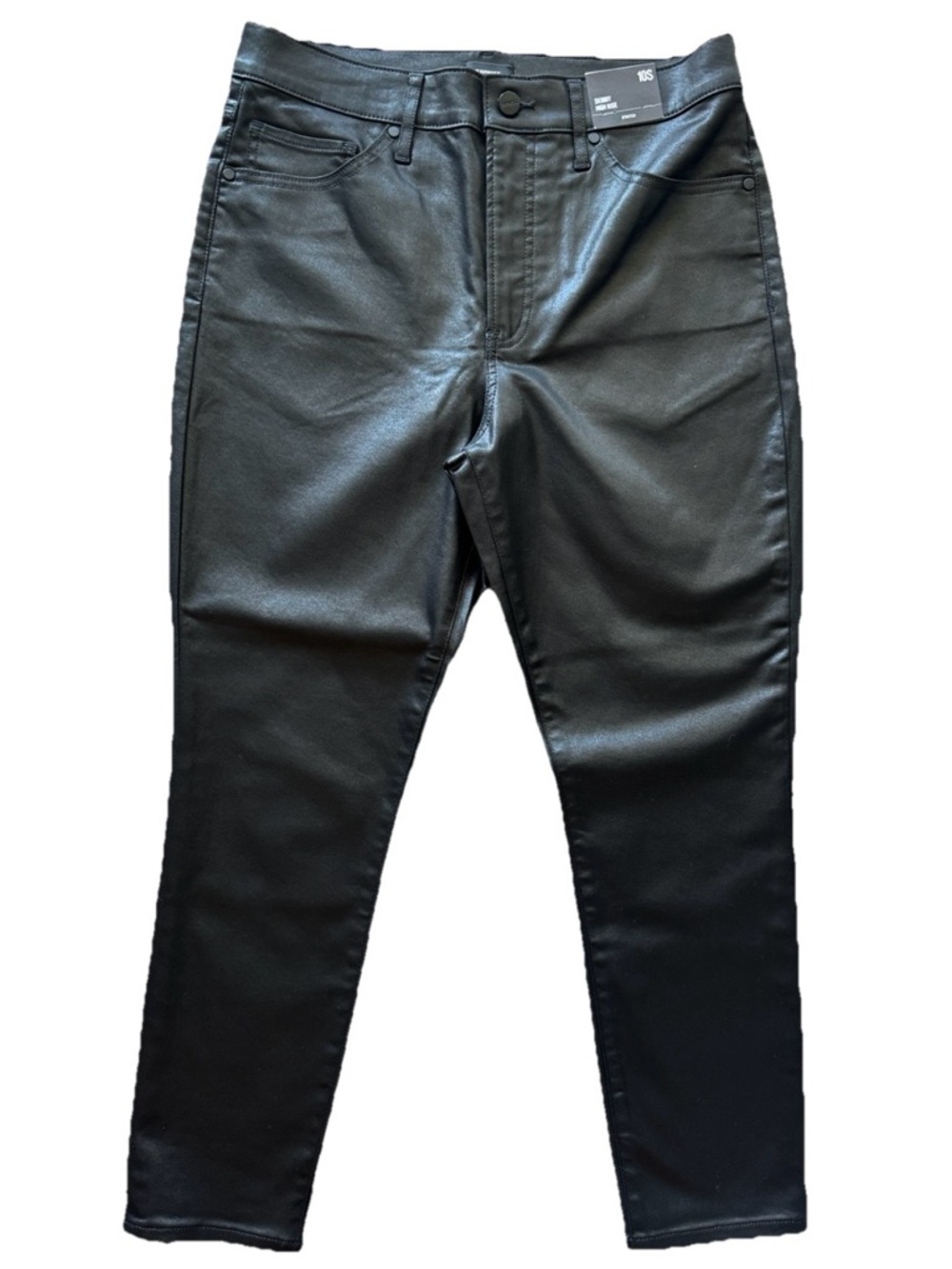 Express High Rise Coated Skinny Jeans 10 Short Black Faux Leather NWT